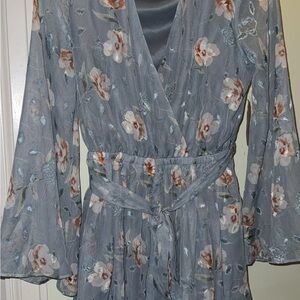 Floral Wrap Romper with Bell Sleeves